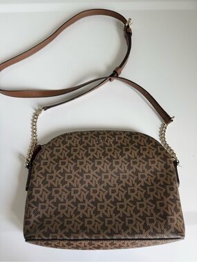 DKNY Brown Logo Patterned Crossbody Bag